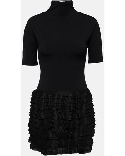 Alaïa Ruffled High-neck Jersey Minidress - Black