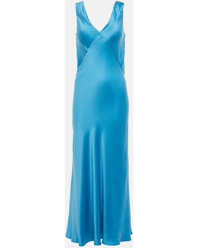 Asceno Bordeaux Silk Slip Dress - Blue