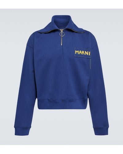 Marni Logo Cotton Jersey Sweatshirt - Blue