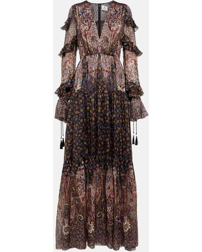 Etro Paisley Pleated Metallic Silk Gown - Brown