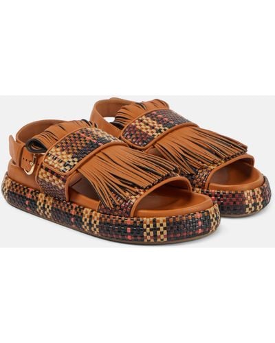 Ulla Johnson Fringed Woven Leather Sandals - Brown