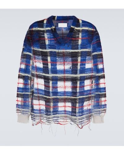 Maison Margiela Distressed Checked Mohair-blend Sweater - Blue
