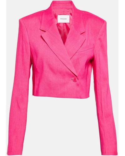 FRAME Linen-blend Blazer - Pink