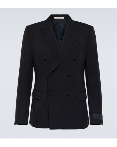 Valentino Double-breasted Wool Blazer - Blue