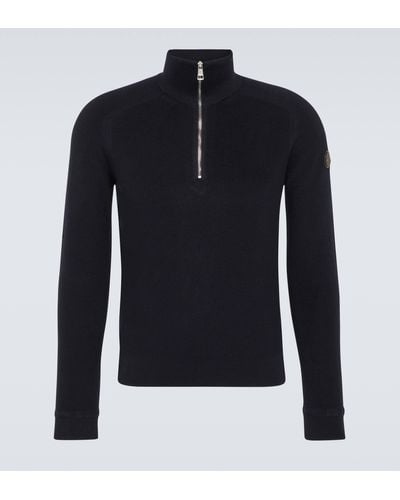 Moncler Cotton And Cashmere Half-zip Sweater - Blue