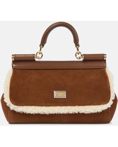 Dolce & Gabbana Sicily Small Suede Tote Bag - Brown