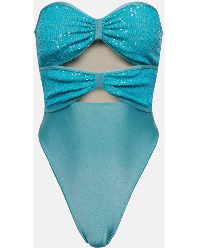 Adriana Degreas Sequined Cutout Strapless Swimsuit - Blue