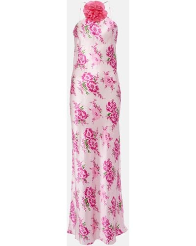 Rodarte Floral-applique Silk Maxi Dress - Pink