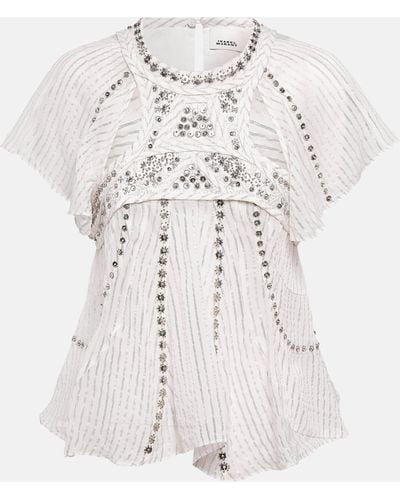 Isabel Marant Orna Embroidered Chiffon Top - White