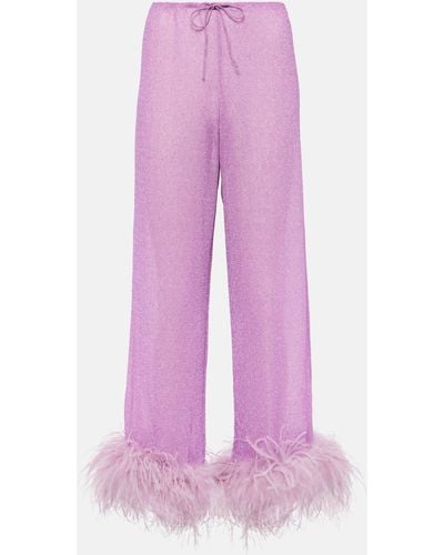 Oséree Lumiere Plumage Feather-trimmed Pants - Pink