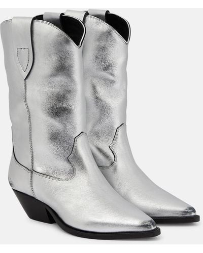 Isabel Marant Duerto Metallic Leather Cowboy Boots - Grey