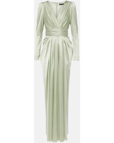 Dolce & Gabbana Gathered Front-slit Silk-blend Gown - Green