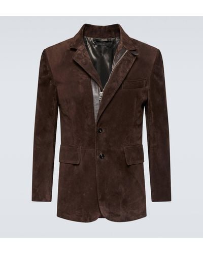 Tom Ford Leather-trimmed Suede Blazer - Brown