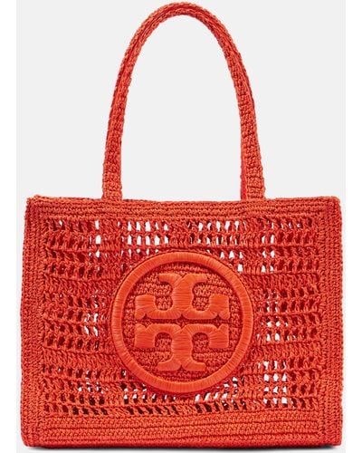Tory Burch Ella Small Crochet Raffia Tote Bag - Red