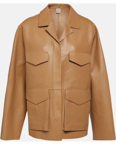 Totême Army Oversized Leather Jacket - Brown