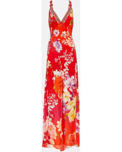 Camilla Kiss & Tell Floral Silk Slip Dress - Red