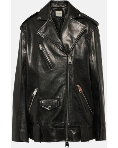 Khaite Hanson Oversized Leather Biker Jacket - Black