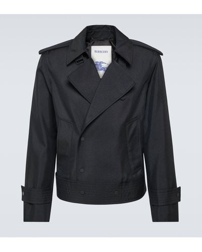 Burberry Cropped Silk-blend Trench Coat - Black