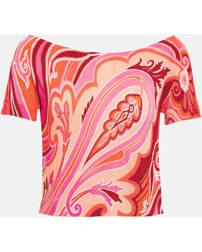 Etro Printed Boat-neck T-shirt - Pink