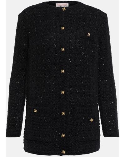 Valentino Sequined Mohair-blend Cardigan - Black