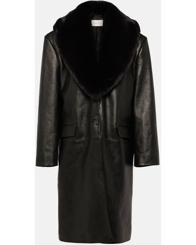 Magda Butrym Faux Fur-trimmed Leather Coat - Black