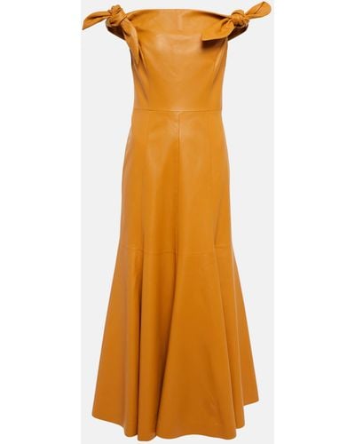 Gabriela Hearst Eda Off-shoulder Leather Midi Dress - Multicolour