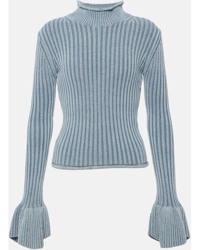 Acne Studios Ruffle-trimmed Cotton-blend Sweater - Blue