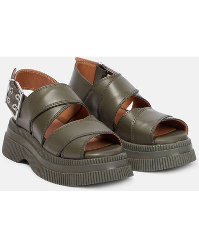 Ganni Leather Platform Sandals - Brown