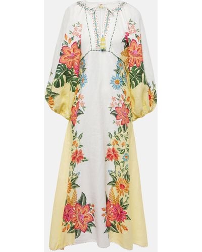 FARM Rio Bloom Garden Embroidered Linen Maxi Dress - White