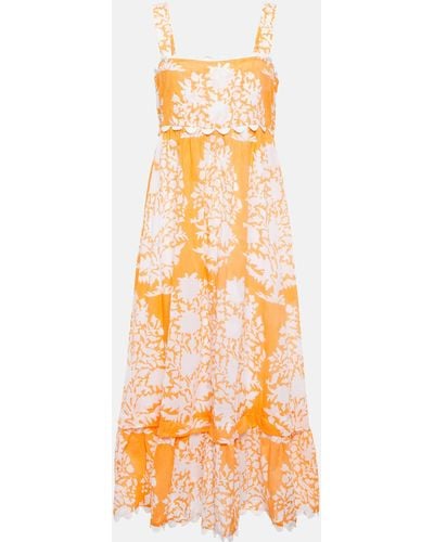 Juliet Dunn Floral Cotton Maxi Dress - Orange
