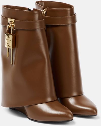Givenchy Shark Lock Leather Ankle Boots - Brown