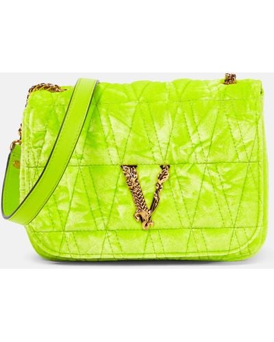 Versace Virtus Small Velvet Shoulder Bag - Yellow