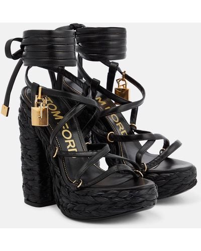Tom Ford Rope Ankle-wrap Wedge Sandals - Black