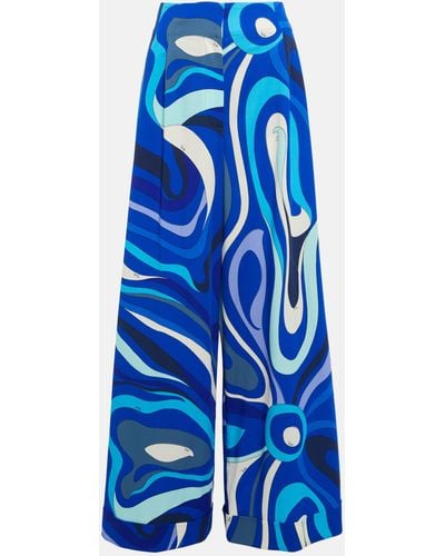 Emilio Pucci Abstract Wide Wool-blend Pants - Blue