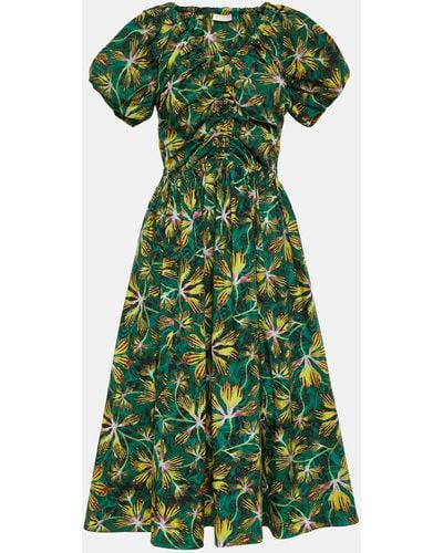 Ulla Johnson Cecile Floral Cotton Poplin Midi Dress - Green