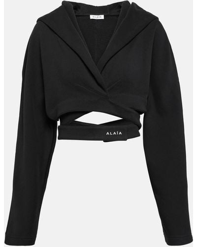 Alaïa Cropped Cotton Jersey Hoodie - Black