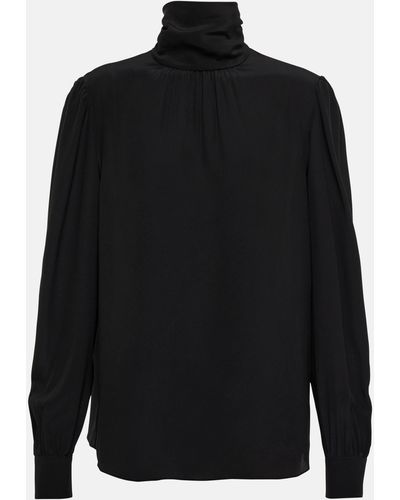Saint Laurent High-neck Silk Top - Black