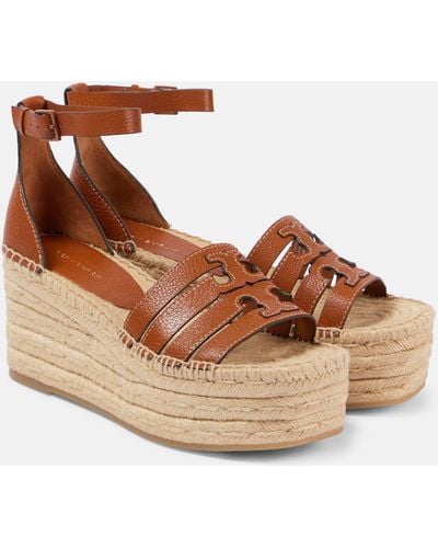 Tory Burch Ines Leather Espadrille Wedges - Brown
