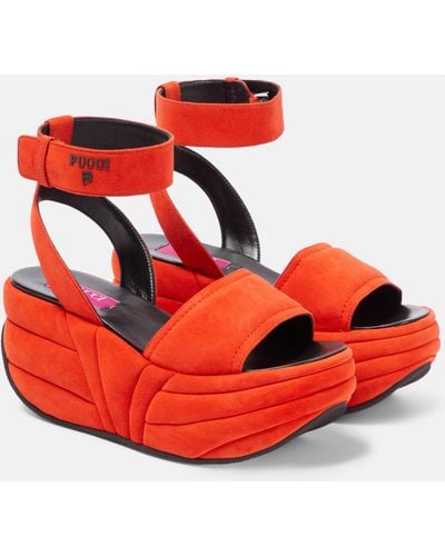 Emilio Pucci Ami Suede Wedge Platform Sandals - Red