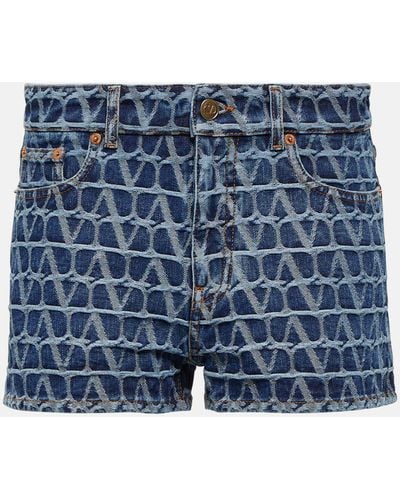 Valentino Toile Iconographe Denim Shorts - Blue