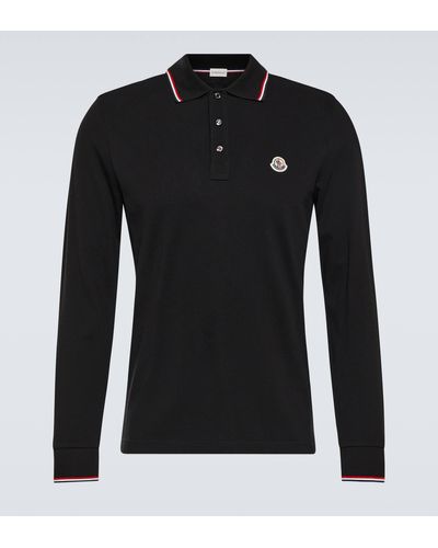 Moncler Long-sleeve Cotton Polo Shirt - Black
