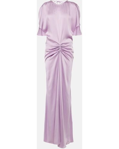 Victoria Beckham Gathered Ruched Satin Gown - Purple