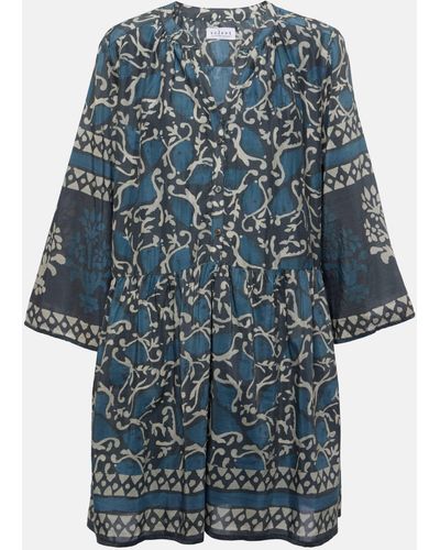 Velvet Talia Printed Cotton And Silk Minidress - Blue