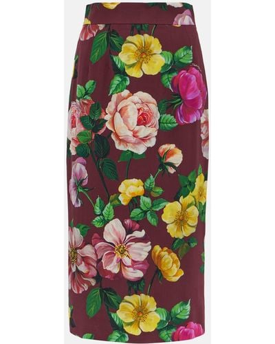 Dolce & Gabbana Floral Silk-blend Charmeuse Midi Skirt - Green
