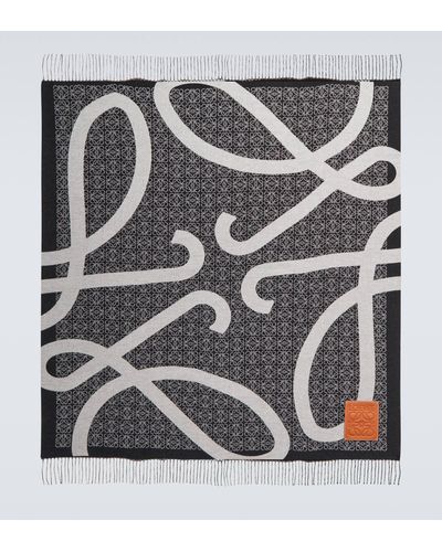 Loewe Anagram Jacquard Wool Blanket - Grey