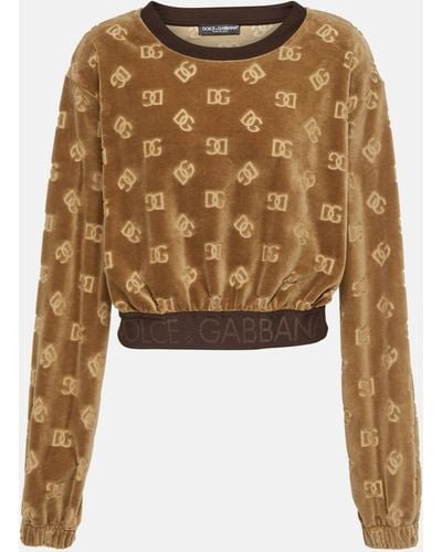Dolce & Gabbana Dg Cropped Velvet Sweatshirt - Brown