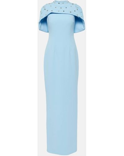 Safiyaa Crystal-embellished Caped Gown - Blue
