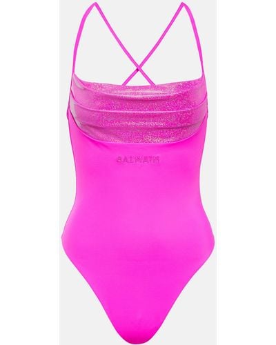Balmain Embellished Swimsuit - Pink