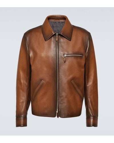 Berluti Patina 1 Jour Leather Blouson Jacket - Brown