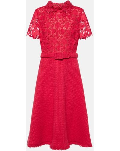Oscar de la Renta Gardenia Guipure And Tweed Midi Dress - Red